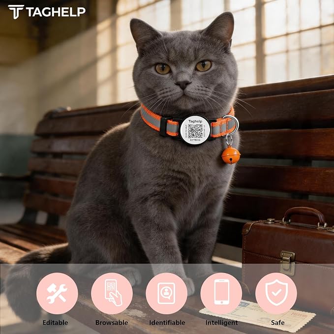 Smart QR Code Cat Collar 2-Pack, Breakaway Reflective Collar with Permanent Online Profile, Adjustable 7.5-12.5 Inch Safety Collar for Cats (Orang & Blue)