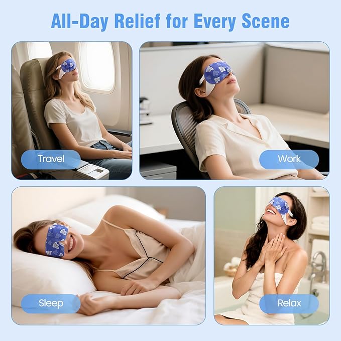 18 Packs Steam Eye Mask Self Heating Heated Eye Mask for Sleep, Warm Compress for Eyes，Stye Eye Treatment, Spa, Christmas Stocking Stuffers，Travel Essentials Blueberry Extract Unscented