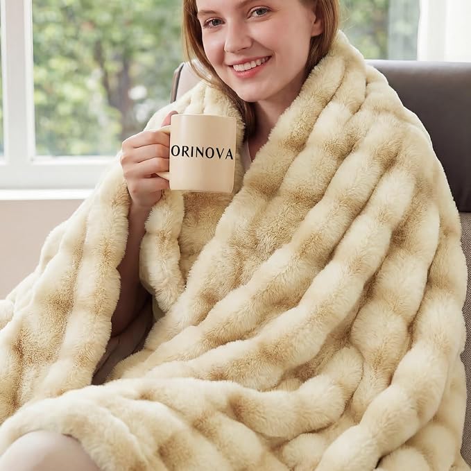 ORINOVA Light Tie-dye Yellow Twin Fuzzy Ultra Soft Bed Comfy Blanket 60x80 Cozy Faux Fur Throw Blanket for Living Room Thick Fluffy Furry Blanket Home Gifts 860 GSM
