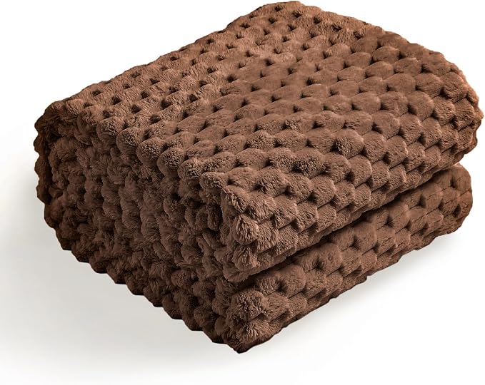 Excervent Hexagon Jacquard Throw Blanket for Bed, 50x70 Inches, Mocha | Decorative Fuzzy Flannel Fleece Throw Blanket for Sofa Bed Couch, Super Soft Cozy, Suitable for All Seasons