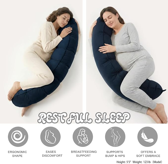 Peallow(Pat. Pend) – Long Round Body Pillow for Adults, Bolster Pillow for Sleeping, Soft and Supportive Pillow for Sleeping & Lumbar Support (Teal Blue,59")