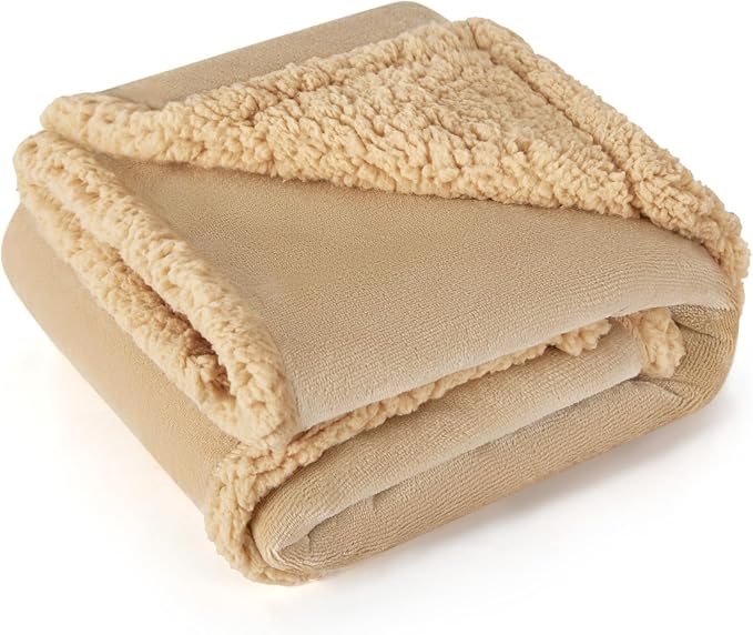 Waterproof Dog Blanket 40 x 60 in for Small & Medium Dogs, Washable | Aodisman Reversible Soft Fleece Pet Throw,Leakproof Furniture Protector for Sofa,Couch,Crate,Cats,Kittens & Puppies,Khaki