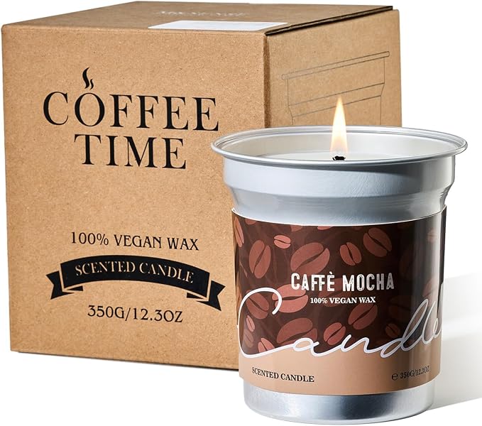 M&SENSE Mocha Coffee Scented Candles 12.3oz | 75 Hours Slow Burn, Soy Organic, Non Toxic, Fall Seasonal, Aromatherapy