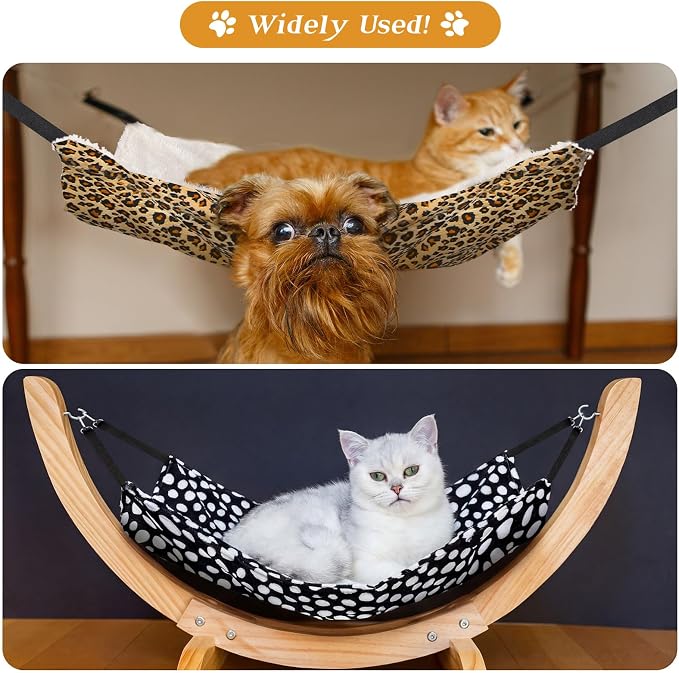 Jetec 2 Pack Cat Hammock for Cage, Leopard and Dot, M | Catio Accessories, Reversible Soft Cats Bed, Adjustable Straps and Hooks, Double-sided Linen, Fleece Hanging Hammock for Cats