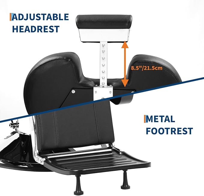 GarveeHome Professional Barber Chair Hydraulic 360 Swivel Salon Chair with Adjustable Headrest, Reclining Styling Chair for Hairdresser Beauty Salon Spa Shampoo Equipment