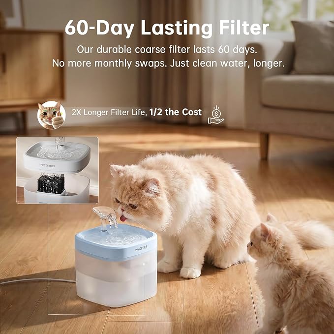 PAWGETHER® Cat Water Fountain with Wireless Pump 51oz/1.5L Dog Water Fountain, Ultra Quiet Automatic Pet Water Fountain Portable Indoor Ourdoor Travel Small Dog Water Dispenser with Adapter Blue