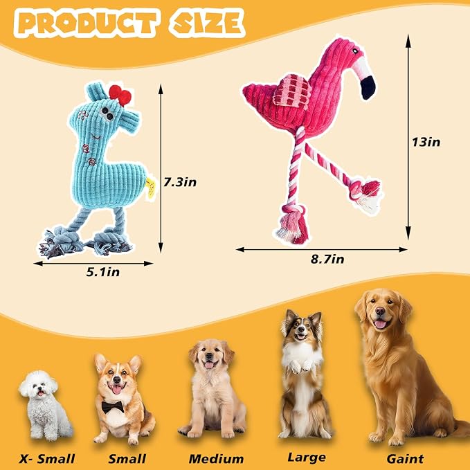 MRSOHRET 2 Pack Plush Dog Toys with Rope, Squeaky Dog Toys, Tug of War Dog Interactive Toy, Durable Dog Chew Toys for Large Dogs & Puppies