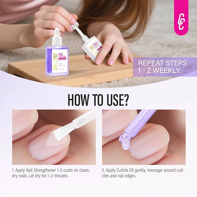CHUCHU Cuticle Oil and Nail Repair: Clear Strengthener Nail Polish and Oils with Vitamin E Formula - Growth Treatment for Damage Weak Nails - Fast Absorb for Women Daily Care at Home