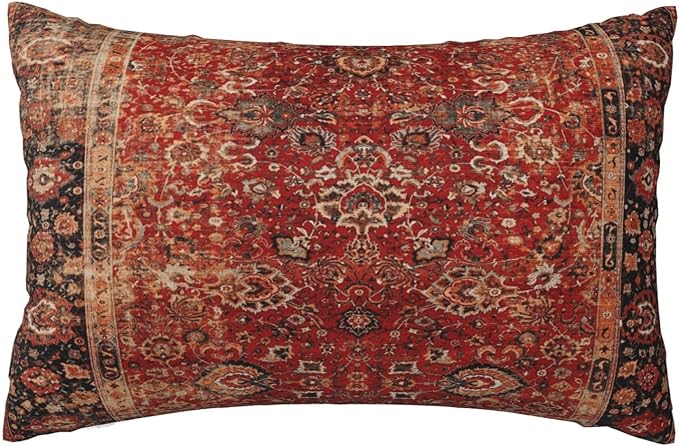 Antique Oriental Turkish Carpet Pattern Pillow Covers Decorative Lumbar Throw Pillowcase 12x20 Inch Couch Cushion Cover for Home Decor Living Room Bedroom College Dorm Bed Car Sofa