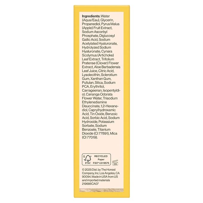 Honest Beauty Vitamin C Radiance Serum, Improves Brightens Skin Tone and Complexion, Gentle for Sensitive Skin, Fragrance-Free, Vegan, 1 fl oz