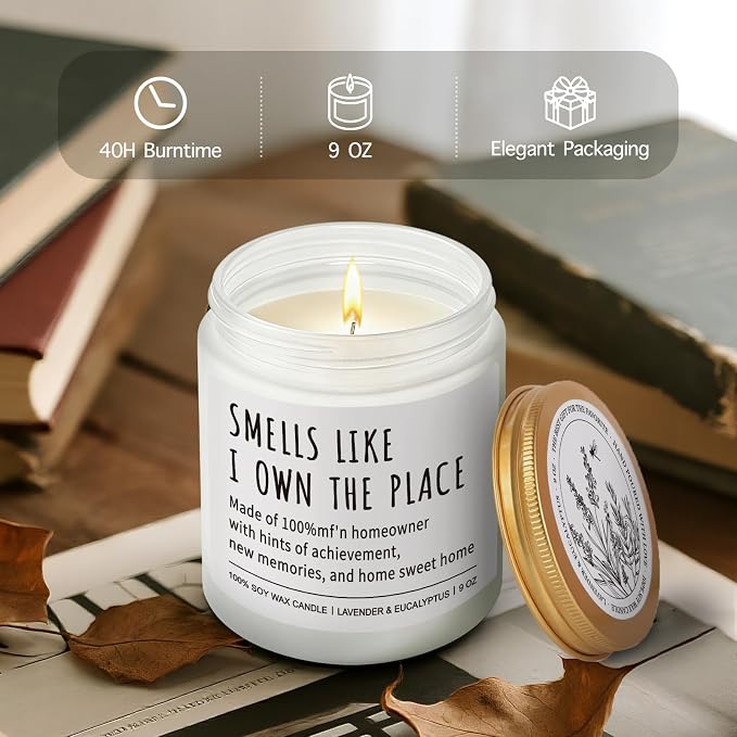 Smells Like I Own The Place Candle Gifts for New Homeowner, Funny House Warming Gift for New Home Women Men Couple, House Warming Candle for New Home, First Apartment Essentials candles-72