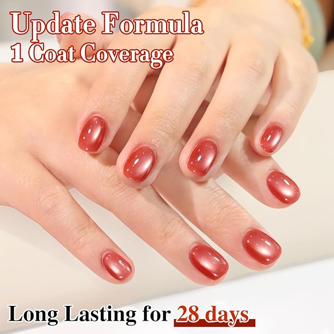 Double Rhythm 15ML Jelly Glass Cat Eye Gel Polish with Magnet Holographic Glitter Shimmer Translucent Sheer Color Salon Soak Off Magnetic Nail at Home (Copper Cherry-MC1228)
