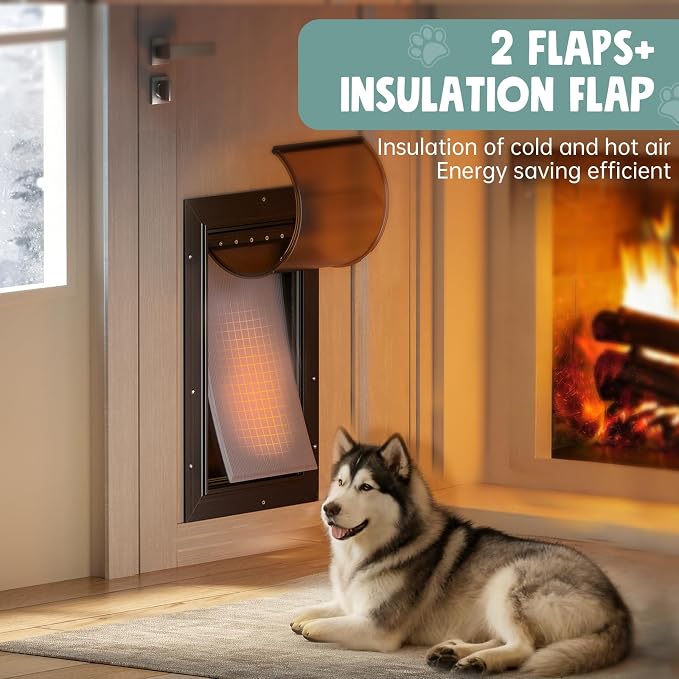 All Aluminum 3 Flaps Insulated Dog Door for Door (XLarge)