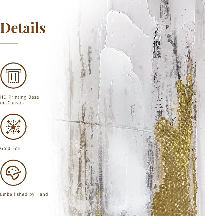 Zessonic Abstract Wall Art with Gold Foil - 24 x 32 Inches Gold and Gray Canvas Print with Texture for Modern Style Decor，Framed, Ready to Hang