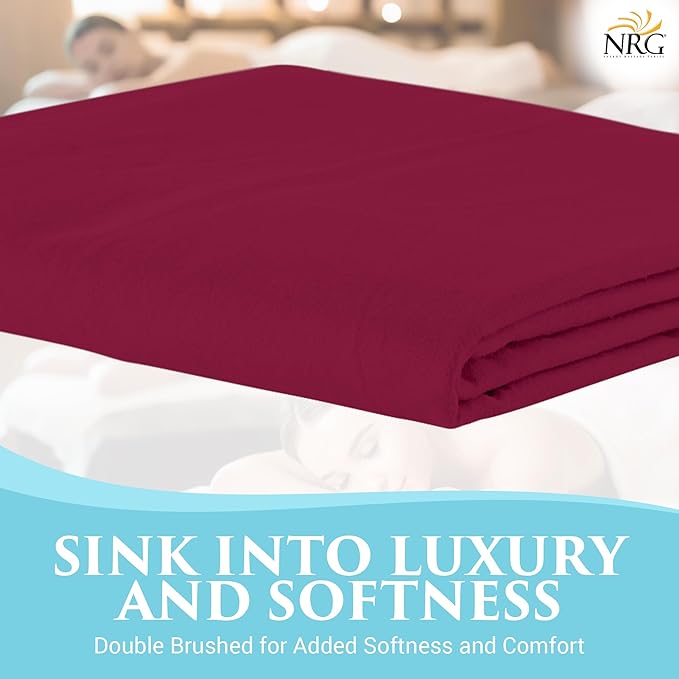 Deluxe Flannel Flat Massage Table Sheets by NRG - 100% Cotton Flannel Massage Linens - 160 GSM, 200 Thread Count - Soft Double Brushed Cotton - Oversized for Better Coverage - 63" x 100" -Color Merlot
