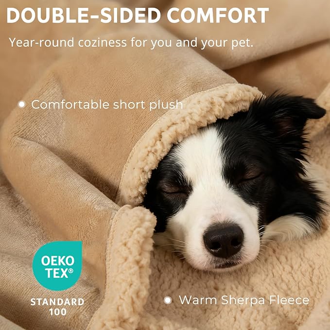 Waterproof Dog Blanket 60 x 80 in for Large Dogs, XL Washable Pet Blanket | Aodisman Thick Fleece Dog Throw Blanket, Leakproof Washable Furniture Protector for Sofa, Couch, Bed, Crate & Kennel, Khaki