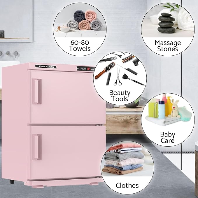 Large 32L Hot Towel Warmer Cabinet for Estheticians, Professional Double Door Towel Heater for Massage, Babers, Facial Spa, Hair Salon, Bathroom