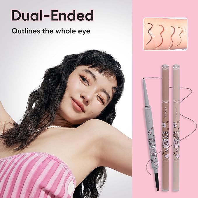 Waterproof Gel Eyeliner Pencil - Highly Pigmented, Smudge-proof, Ultra-Fine Tip for Precise Eye Makeup - Built-in Brush for Easy Application - Ideal for women & girls (03 Coffee)