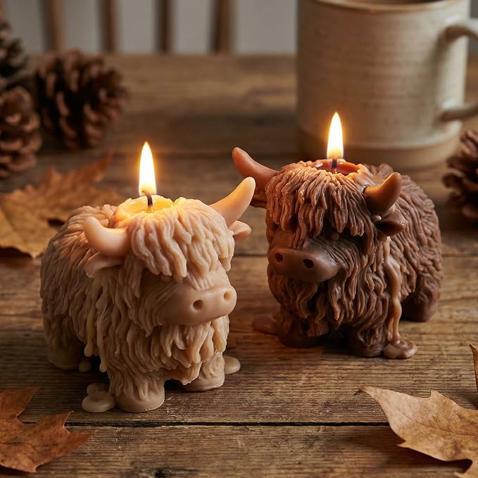 Highland Cattle Candles for Home Scented, Aromatherapy Calf Candle with Crystals for Bedroom Decorations