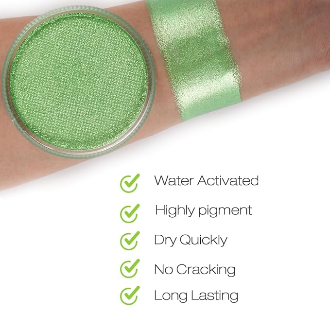 Bowitzki 30g Professional Face Paint Body Paint Water Based Face painting Makeup Safe for Kids and Adults Split Cake Single Color (Metallic Green)