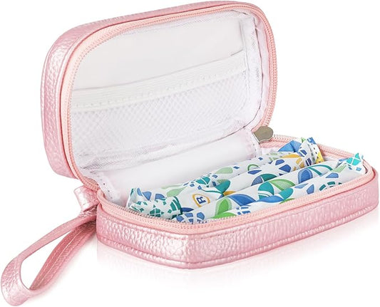 Portable Tampon Organizer, Beige PU Pouch with Handle and Zipper for Women's Period Bags