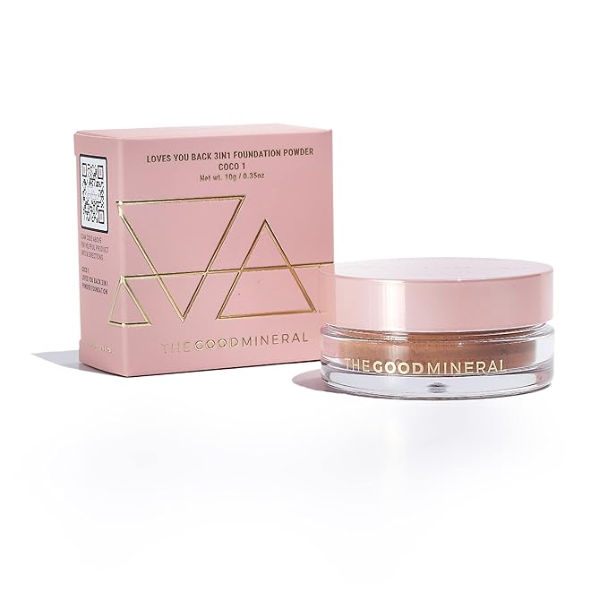 The Good Mineral Loves-You-Back 3in1 Mineral Powder Foundation (COCO 1) | Designed for acne-prone, sensitive skin | 3IN1 - Concealer, Foundation + Powder | Evens skin tone | Natural + Lightweight