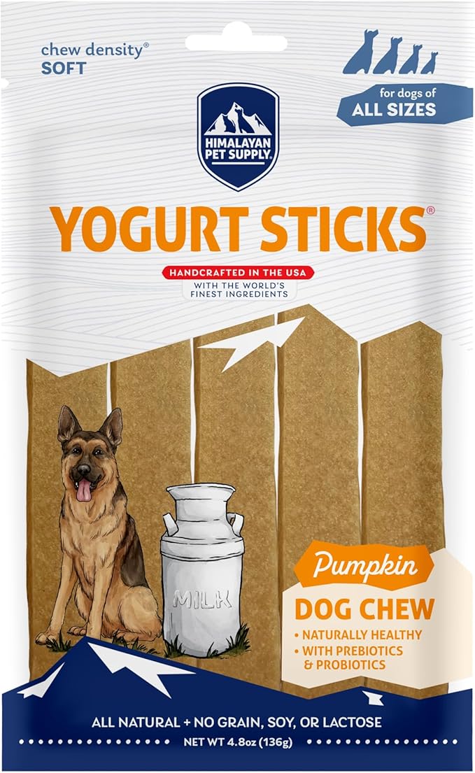 Himalayan Dog Chew Yogurt Sticks, Probiotic Dog Treats, Pumpkin, 5 Treats | Dog Chews With Prebiotics, Probiotics & Protein, Digestive Support, Lactose & Gluten Free, Natural Dog Treats for All Breeds