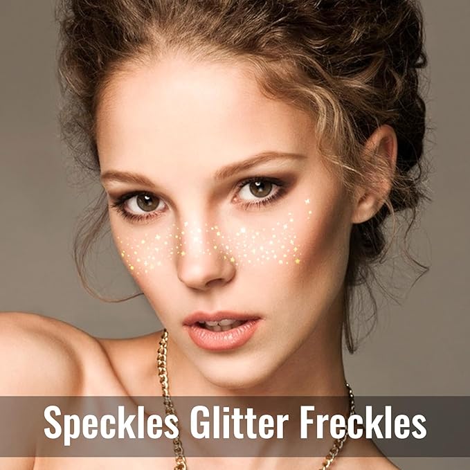 24PCS Glitter Tattoo Kit,Glitter Freckles Face Tattoo,Sparkle Speckles Patches Waterproof Temporary Tattoo,Cute Star Metallic Glitter Temporary Tattoo,For Women Girls Festival Party Face Decor