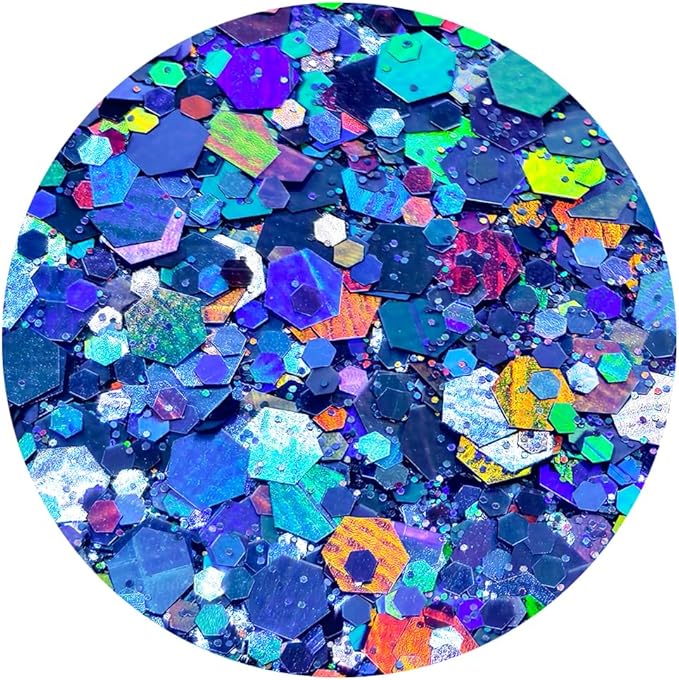 Royal Blue - Holographic - Craft Glitter - 2oz Glitter Shaker Bright Colorful Mix Chunky Body Glitter Bulk - 24 Colors in Shaker, Cosmetic Grade Glitter - EBKC709