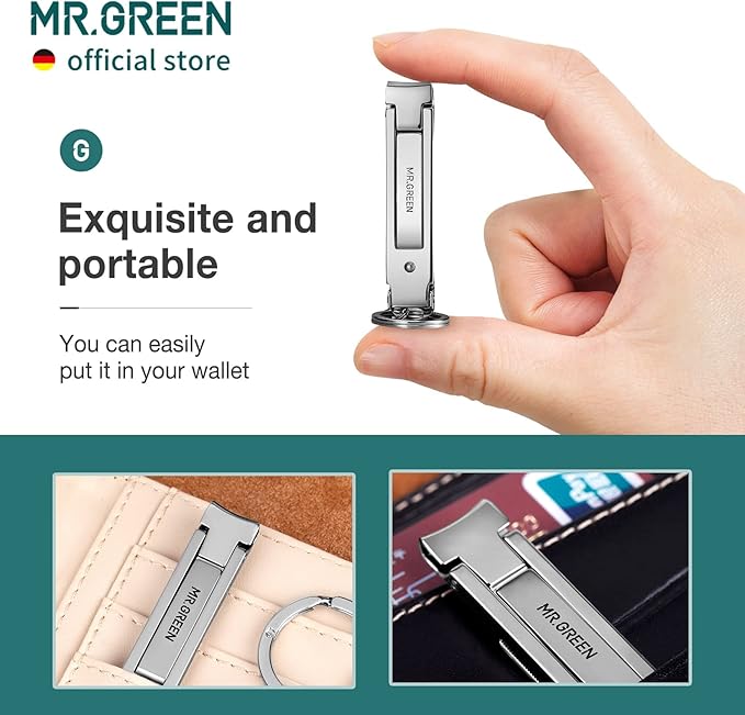 MR.GREEN Collapsible Nail Clippers Small and Thin Portable Travel Nail Scissors Cutter Stainless Steel Manicure Tools with Nail Files (Brown Leather Case+ Iron Box)