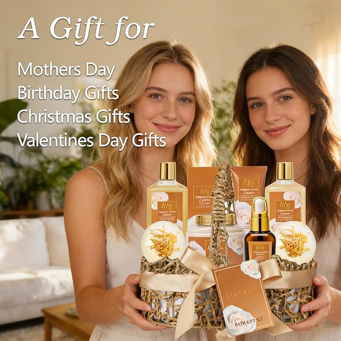 Mother's Day Gift Basket for Mom, Gifts for Women, Spa Gift Basket for Women - Vanilla Bath and Body Gift Basket Set, Pampering Spa Kit | Christmas Birthday, Perfect Holiday Gift for All Occasion