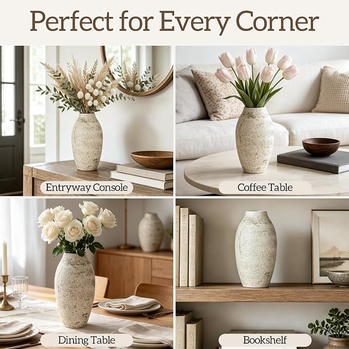 Cream Ceramic Flower Vase Speckled Bubble Glaze Home Decor | 7.08 Inch Rustic Table Vase, Decorative Ornament for Living Room,Office,Wedding,Birthday