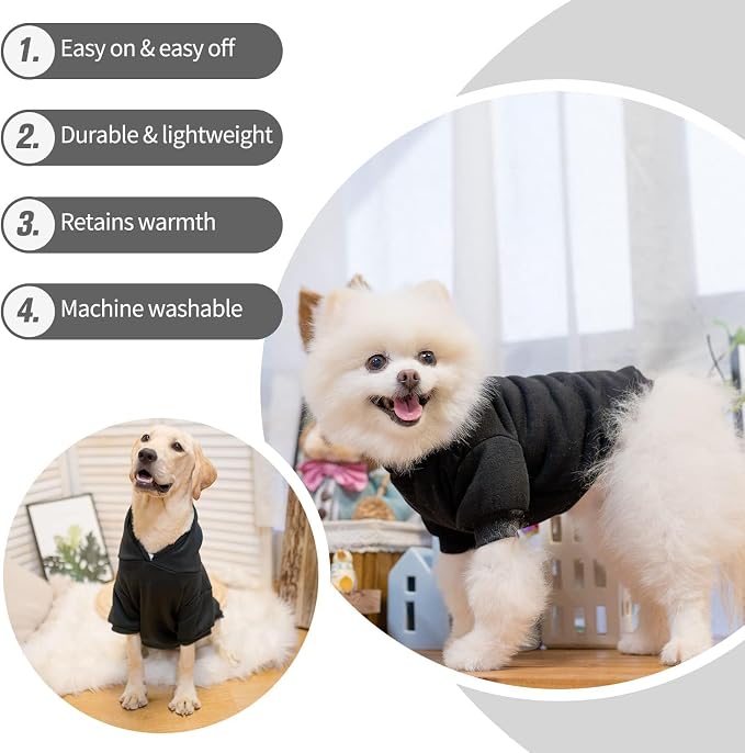 BINGPET Dog Hoodie for Large Dogs, Soft Pullover Pet Sweater | Warm Dog Sweatshirt Clothes, Winter Hooded Outfit for Girl Boy Dogs Puppy, French Pitbull Cold Weather Coats Wear, Black XXL