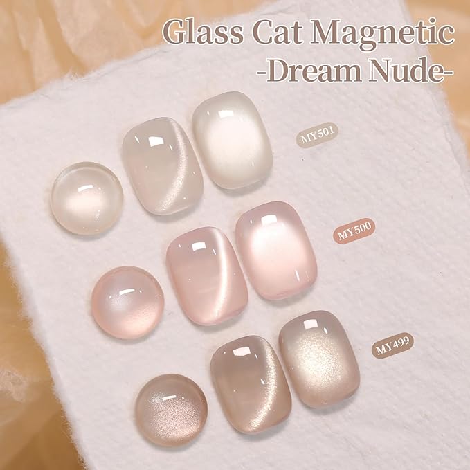 Born Pretty Glassy Cat Magnetic Eye Gel Nail Polish,Glitter Nude Jelly Translucent Magnetic Gel Polish,Soak Off U V LED Gels Nail Art Design Manicure Salon DIY Home 15ML