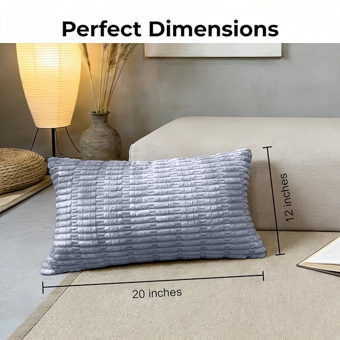 JMGBird Accent Pillows Rectangle Throw Pillows with Inserts Included | 12x20 Blue-Grey Corn Pattern - Lumbar Pillows with Inserts for Indoor Home Decor