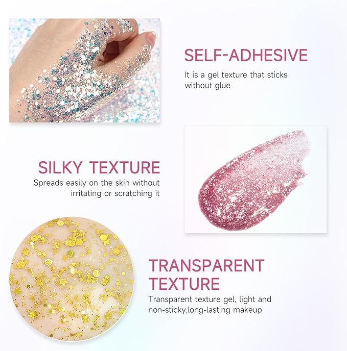 Face and Body Glitter 8 Color Body Glitter Gel Costume Accessories Chunky Glitters Eyeshadow for Christmas Party, Festivals, Event, Rave Sparkle Makeup