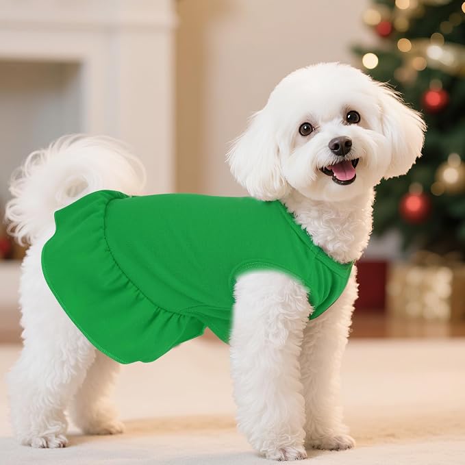 2 Pcs Dog Dresses Cat Skirt Solid Color Dog Clothes Summer Sleeveless Puppy Girl Clothes for Small Pet Dogs Cats (Red,Dark Green, Medium)