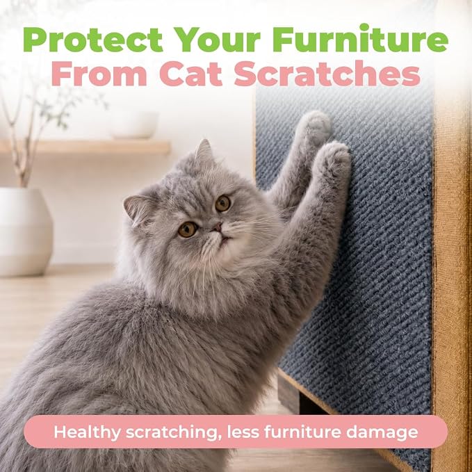 Catify Peel & Stick Cat Scratching Mat - Gray, L:78" | 78" x 15", Self-Adhesive Scratch Carpet, Furniture Protector for Couch, Sofa, Wall & Door, Indoor Kittens & Cats