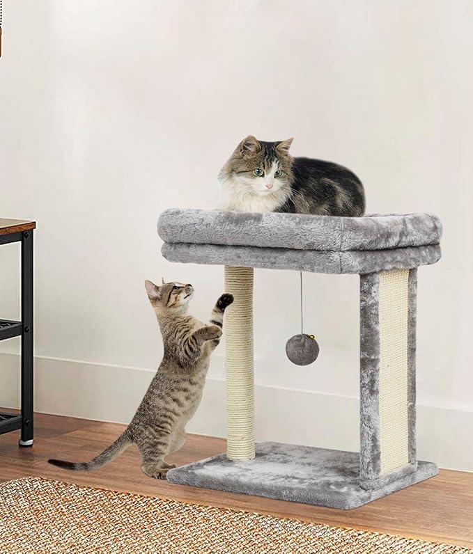 SYANDLVY Cat Tree with Scratching Post for Indoor Cats, Scratching Board with Perch, Cat Post Scratcher with 2 Dangling Balls, Great for Kittens, Grey | Cat Scratching Board with 2 Dangling Balls, Great for Kittens, Grey
