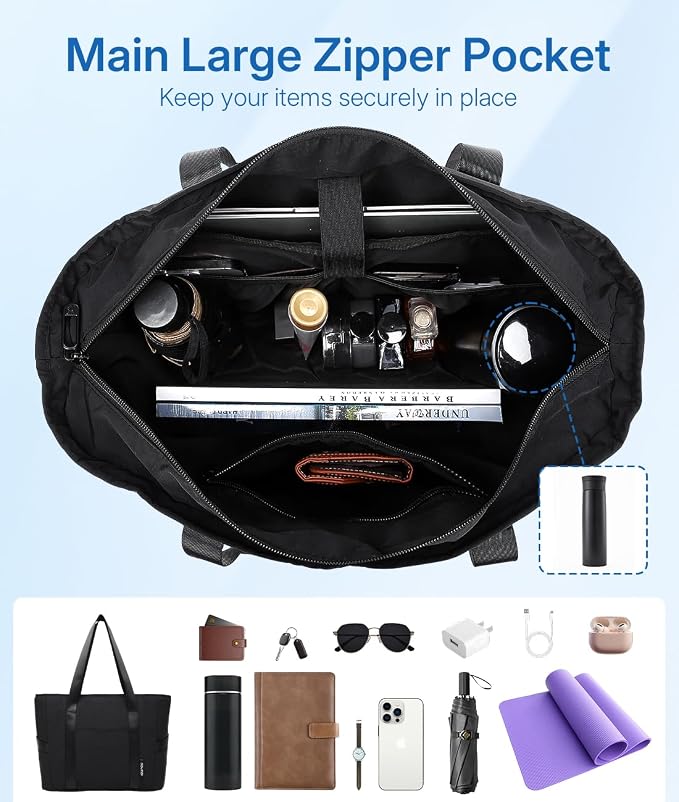 MOYAQI Gym Bag for Women with Zipper, Nurse Work Tote with Compartments, Womens Beach Yoga Bag for Sport, Travel