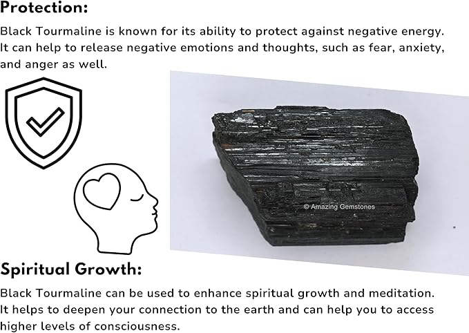 Amazing Gemstone Black Tourmaline Crystal - 1 Piece of 350-500 Grams Large - Very High Grade Black Tourmaline Crystals Rough Raw for Protection, Good Vibes Turmalina Negra Piedra Originales
