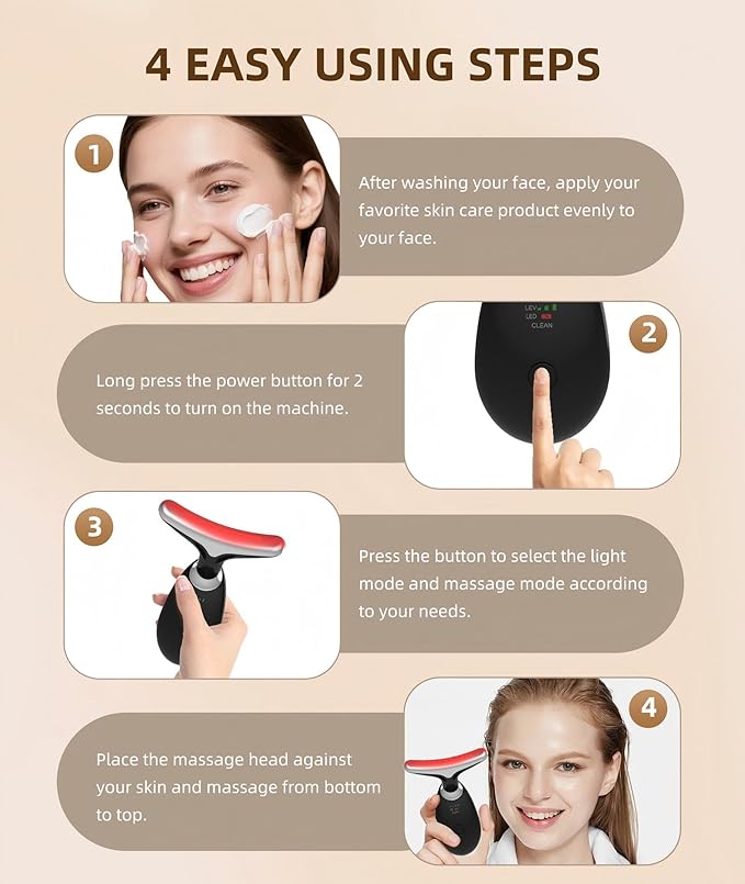 ELISHINE Red Light Therapy for Face and Neck, 7 Color Light Based Face Massager Tool, Portable Skin Care Tool for Firming, Tightening and Lifting (Glossy Black)