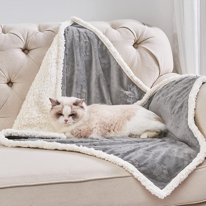 1 Pack 2 Dog Blankets for Small Dogs - 2 pcs Waterproof Dog Blanket Washable - Soft Sherpa Fleece Puppy Blanket for Kitten Doggy, Warm Cat Blankets for Indoor Cats, 25"X30", Grey