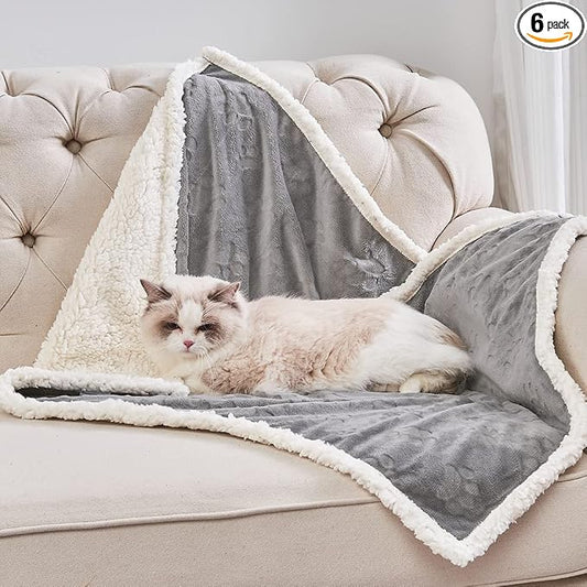 1 Pack 6 Dog Blankets for Small Dogs - 6 pcs Waterproof Dog Blanket Washable - Soft Sherpa Fleece Puppy Blanket for Kitten Doggy, Warm Cat Blankets for Indoor Cats, 16"X23", Grey