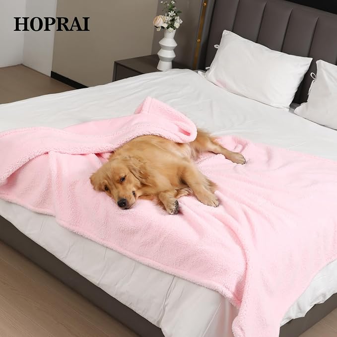 Waterproof Pet Blanket for Medium Large Dogs Washable Fluffy Thick Jacquard Shag Fleece Warm Sherpa Pet Blanket Cats Puppy Couch Protection (Pink XXL85*85inches)
