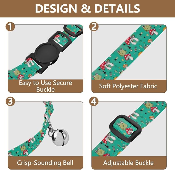 2 Pack Puppy Collar Frogs Mushrooms Puppy Collar with Bell, Adjustable Length 10.6" to 17.1"