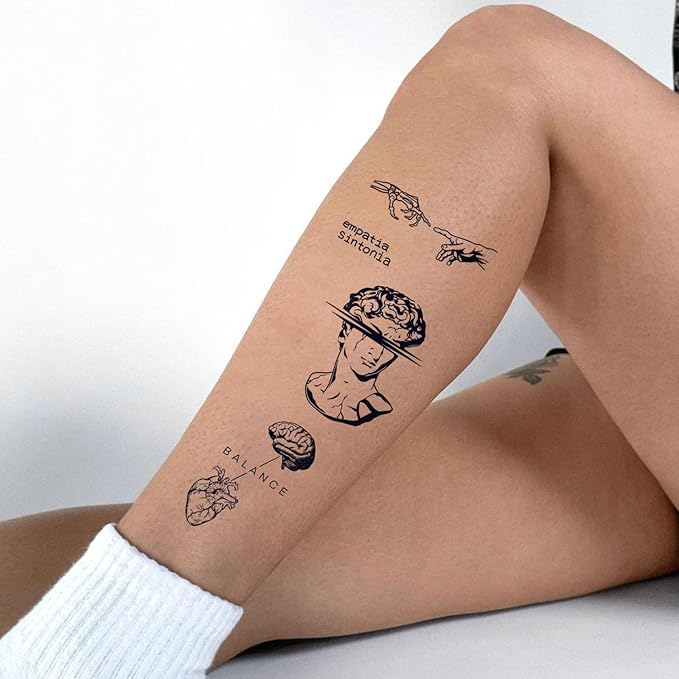 2 Sheets Long Lasting David Temporary Fake Tattoos For Men Arm Hand Neck,Balance Semi Permanent Tattoo For Adults Boys,Realistic, Waterproof and Non-Reflective