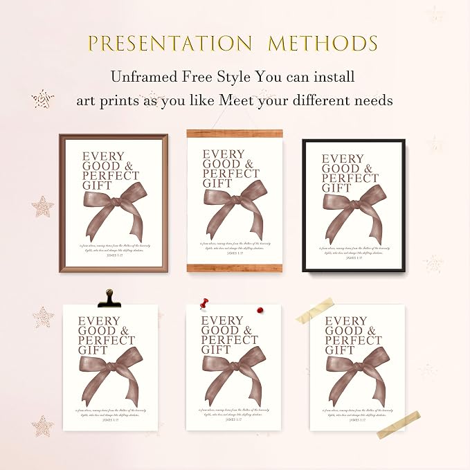LARTSFRO Coquette Brown Bow Wall Art Decor Posters, Chocolate Brown Bow Room Bedroom Bathroom Dorm Wall Art Decor Aesthetic for College Teen Girls Gifts, Inspirational Bible Verses Bow Wall Decor, 12x16 Inch Set of 4 Pcs Bow Pictures (UNFRAMED)