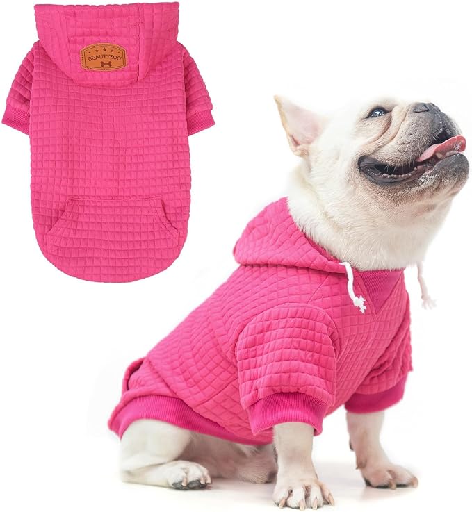 BEAUTYZOO Dog Hoodies Sweater for Medium Dogs, Waffle‑Like Laminated Coat | Warm Dog Sweatshirt with Pocket & Leash Hole, Pullover Clothes for Girl Boy Dogs, Stretchy & Easy‑On‑Off, Bulldogs Pitbulls