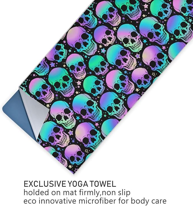 Colorful Skull Yoga Mat Towel Non Slip Soft Sweat Absorbent Hot Yoga Mat Towel, for Hot Yoga, Pilates and Workout-73 x 27 Inch